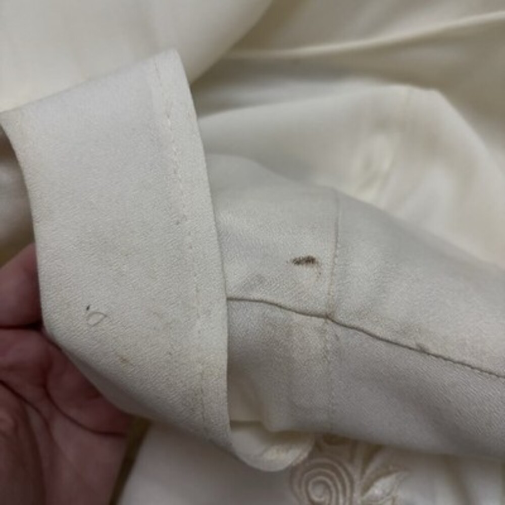 Vintage 1980s Ivory Button Front Dress Lace Collar Romantic Midi Size 11 - Picture 9 of 10